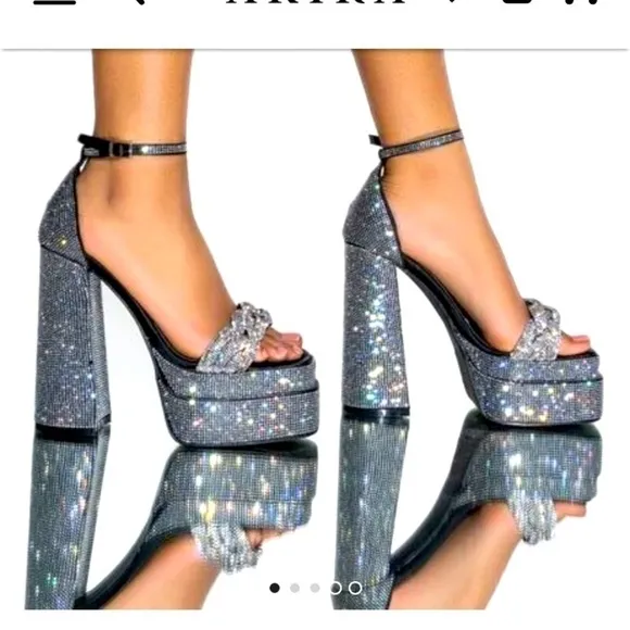 - Rhinestone chunky block braided sandals . Whole sandal is covered in cry…