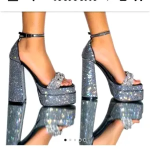 - Rhinestone chunky block braided sandals . Whole sandal is covered in cry…