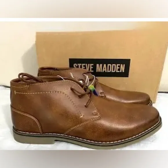 🛍️ Steve Madden P-Symin Dress &amp; Comfort Short Chukka Boot Cognac Brown NIB 11 💥
