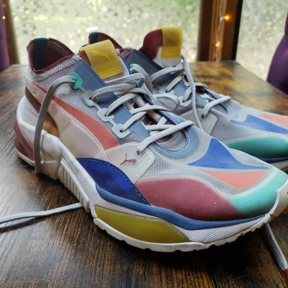 10 MEN'S lqcell optic SHEER puma retro sole, rhubarb, yellow, green, blu…