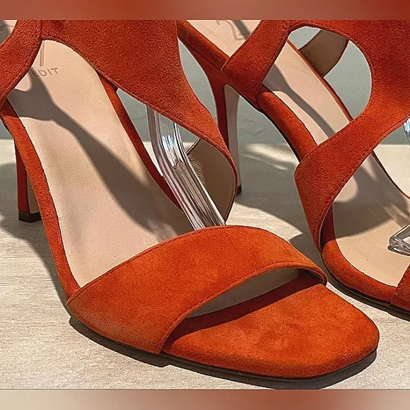 27 EDIT Orange Suede Lanie Heels Size 8.5  New Without Box