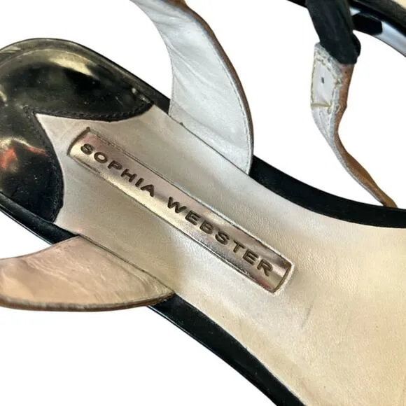 $495 Sophia Webster Luca Sandals Silver Tan Black White Size 35 US 4.5 EUC
