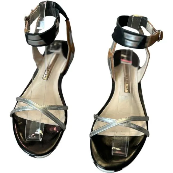 $495 Sophia Webster Luca Sandals Silver Tan Black White Size 35 US 4.5 EUC