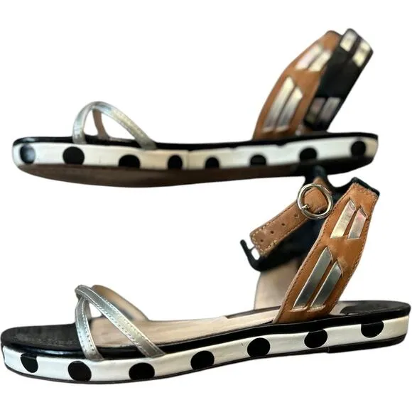 $495 Sophia Webster Luca Sandals Silver Tan Black White Size 35 US 4.5 EUC
