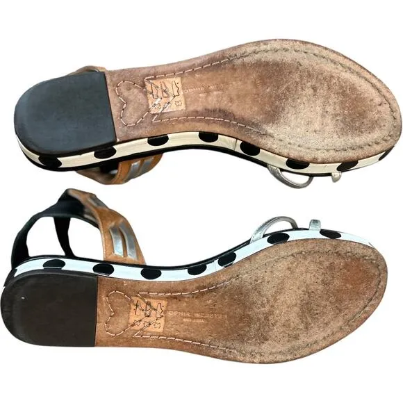 $495 Sophia Webster Luca Sandals Silver Tan Black White Size 35 US 4.5 EUC