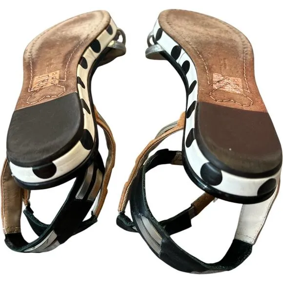 $495 Sophia Webster Luca Sandals Silver Tan Black White Size 35 US 4.5 EUC