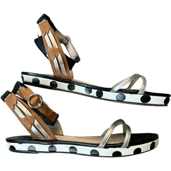 $495 Sophia Webster Luca Sandals Silver Tan Black White Size 35 US 4.5 EUC