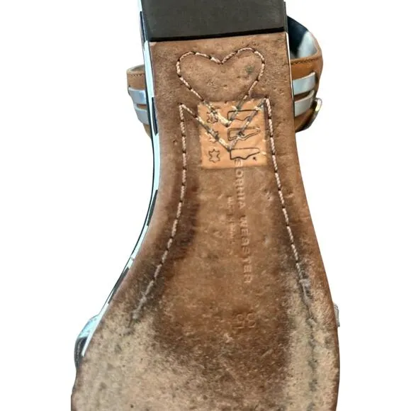$495 Sophia Webster Luca Sandals Silver Tan Black White Size 35 US 4.5 EUC