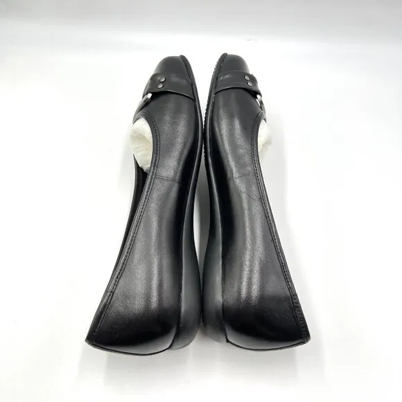 7.5W 7.5 WIDE WIDTH Trotters Womens Sizzle Black Leather Ballet Flats Shoes
