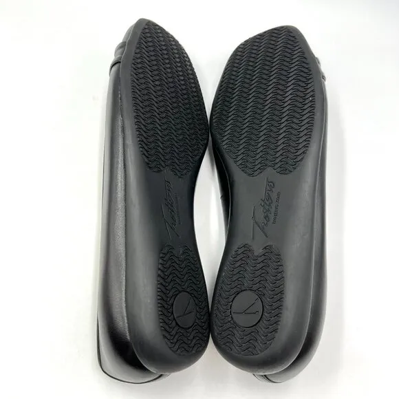 7.5W 7.5 WIDE WIDTH Trotters Womens Sizzle Black Leather Ballet Flats Shoes