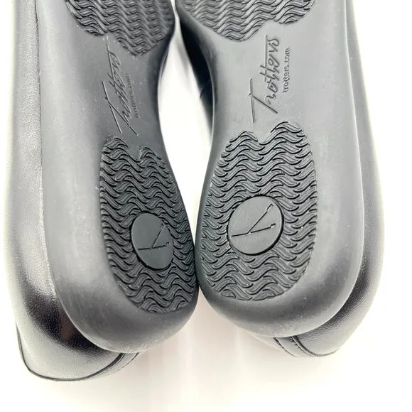 7.5W 7.5 WIDE WIDTH Trotters Womens Sizzle Black Leather Ballet Flats Shoes