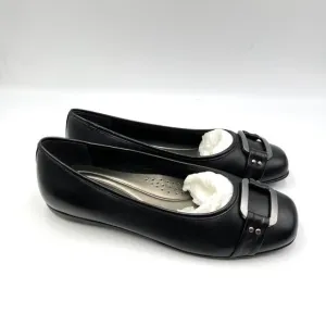 7.5W 7.5 WIDE WIDTH Trotters Womens Sizzle Black Leather Ballet Flats Shoes