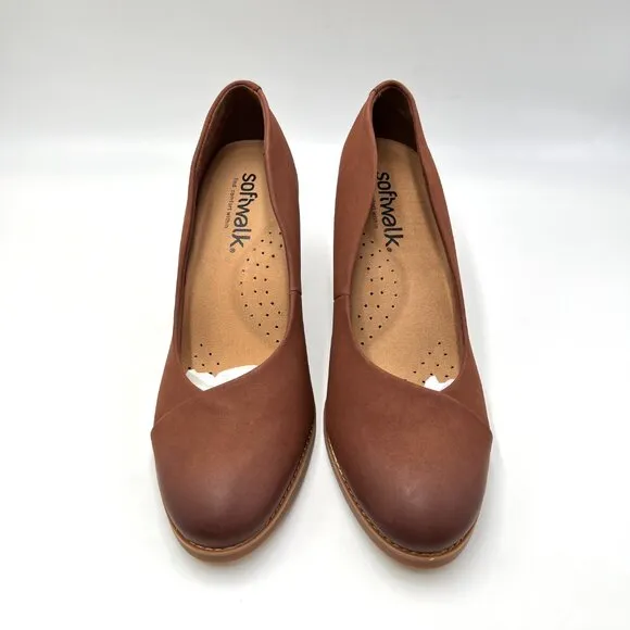 9N 9 NARROW WIDTH Softwalk Womens Sienna Brown Leather Heels Pumps Shoes