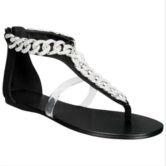AAJ by AMINAH Women's Aurora Crystal Chain Flat Sandals 6M NWT