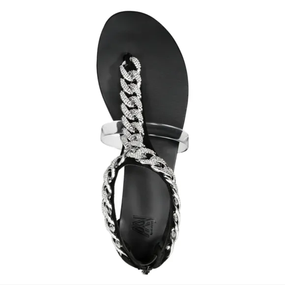 AAJ by AMINAH Women's Aurora Crystal Chain Flat Sandals 6M NWT