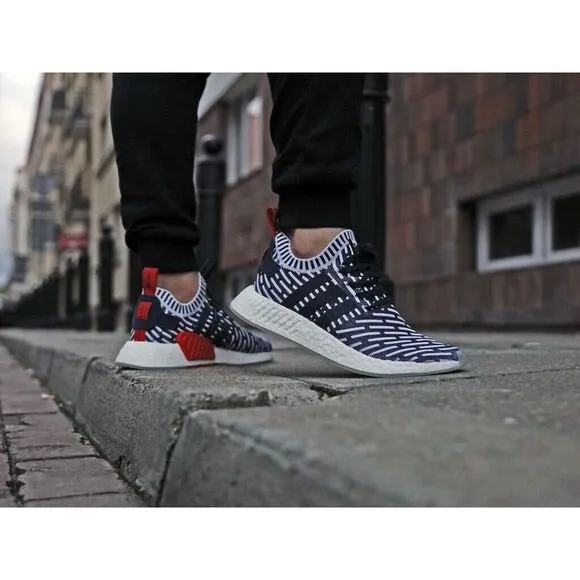 Adidas NMD R2 Primeknit Roni Men's Sz 8.5 Navy White Boost Shoes Sneakers BB2909