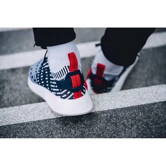 Adidas NMD R2 Primeknit Roni Men's Sz 8.5 Navy White Boost Shoes Sneakers BB2909