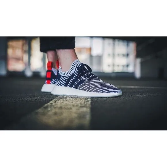 Adidas NMD R2 Primeknit Roni Men's Sz 8.5 Navy White Boost Shoes Sneakers BB2909