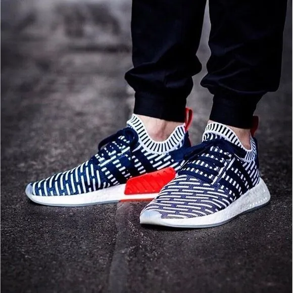 Adidas NMD R2 Primeknit Roni Men's Sz 8.5 Navy White Boost Shoes Sneakers BB2909