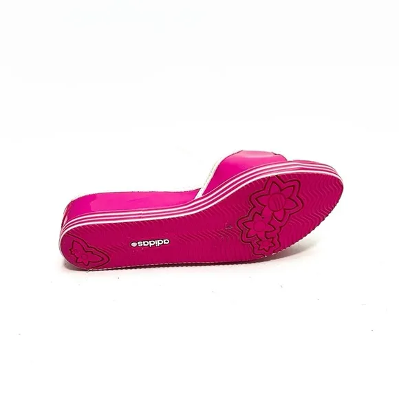 ADIDAS | Vintage Y2K pink patent leather button platform sporty wedge sandals