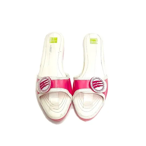 ADIDAS | Vintage Y2K pink patent leather button platform sporty wedge sandals