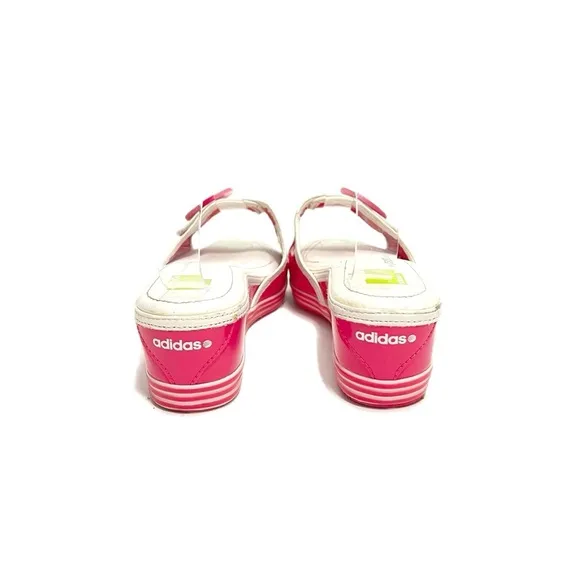 ADIDAS | Vintage Y2K pink patent leather button platform sporty wedge sandals