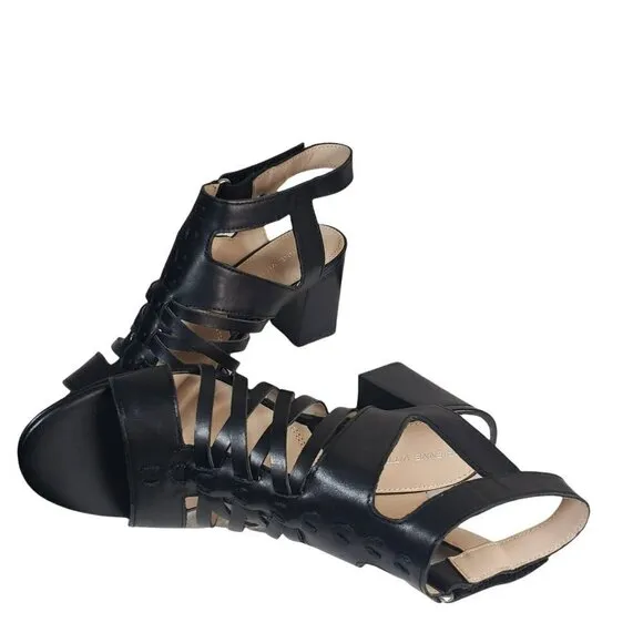 Adrienne Vittadini  Black Pense Cage Open Toe Slingback Sandals Sz 7.5M