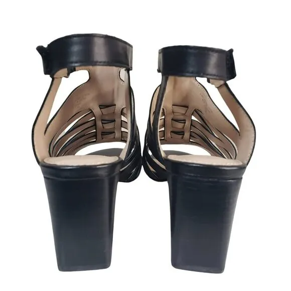 Adrienne Vittadini  Black Pense Cage Open Toe Slingback Sandals Sz 7.5M