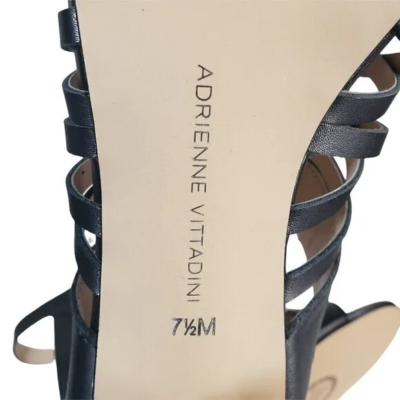 Adrienne Vittadini  Black Pense Cage Open Toe Slingback Sandals Sz 7.5M