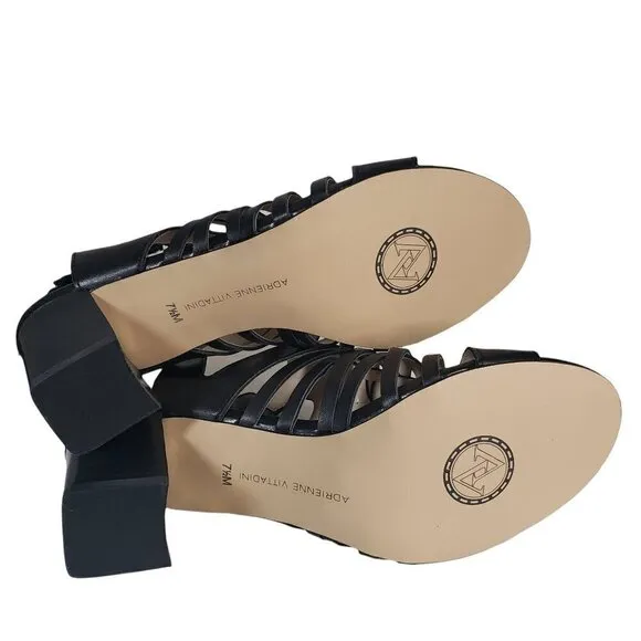 Adrienne Vittadini  Black Pense Cage Open Toe Slingback Sandals Sz 7.5M
