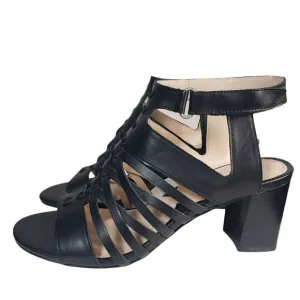 Adrienne Vittadini  Black Pense Cage Open Toe Slingback Sandals Sz 7.5M