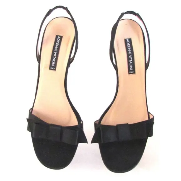 Adrienne Vittadini Black Satin Bow Detail High Heel Designer Sandals Size 8.5M