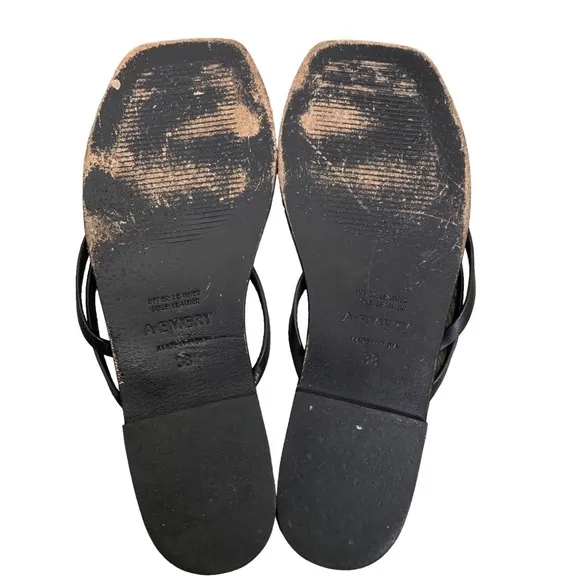 A.EMERY Black Square Toe Leather Benni Sandals Size 8