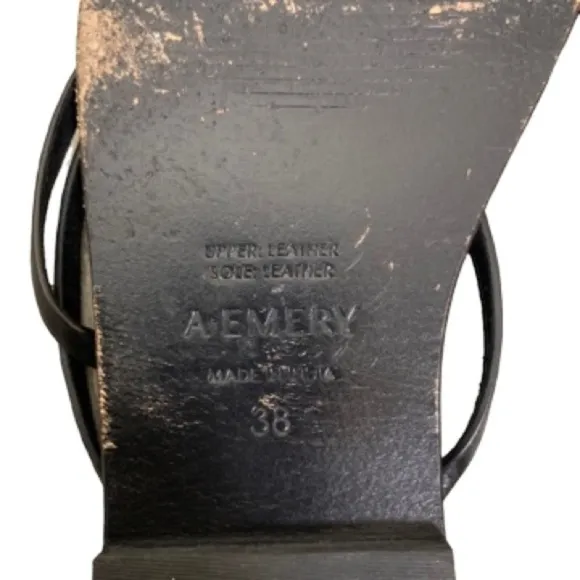A.EMERY Black Square Toe Leather Benni Sandals Size 8