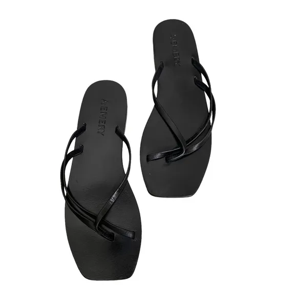 A.EMERY Black Square Toe Leather Benni Sandals Size 8