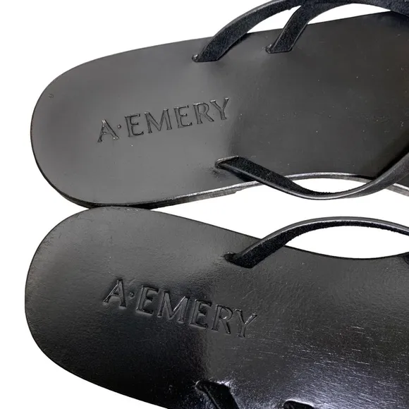 A.EMERY Black Square Toe Leather Benni Sandals Size 8