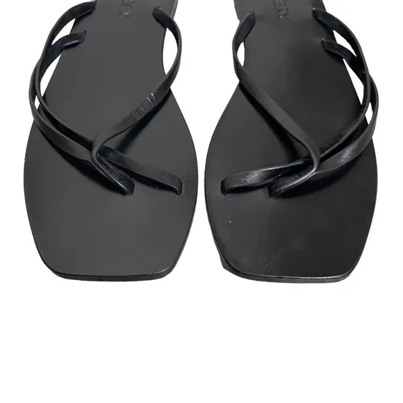 A.EMERY Black Square Toe Leather Benni Sandals Size 8