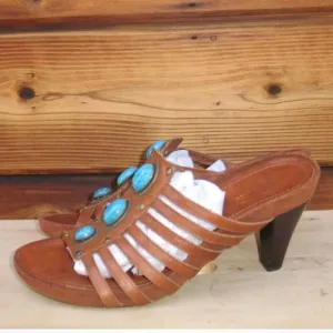 AEROLSOLES Womens 9 Brown Jeweled Slip On Heeled Sandals Shoes