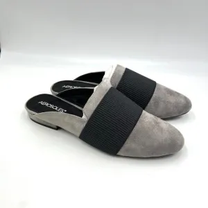 Aerosoles Womens Size 9.5 Look Out Black Gray Microsuede Mules Flats Shoes