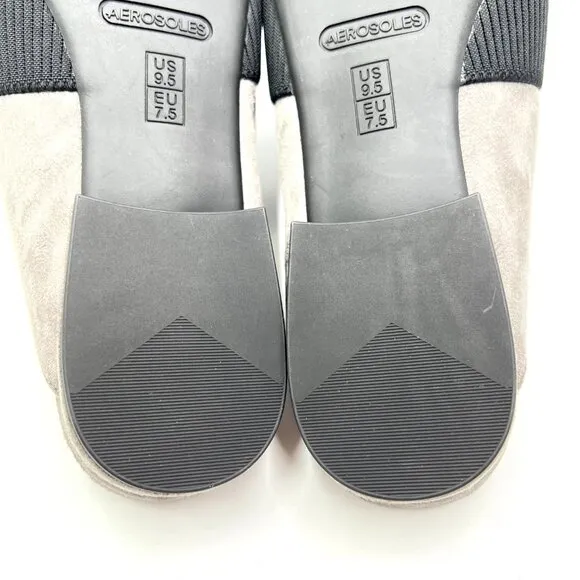 Aerosoles Womens Size 9.5 Look Out Black Gray Microsuede Mules Flats Shoes