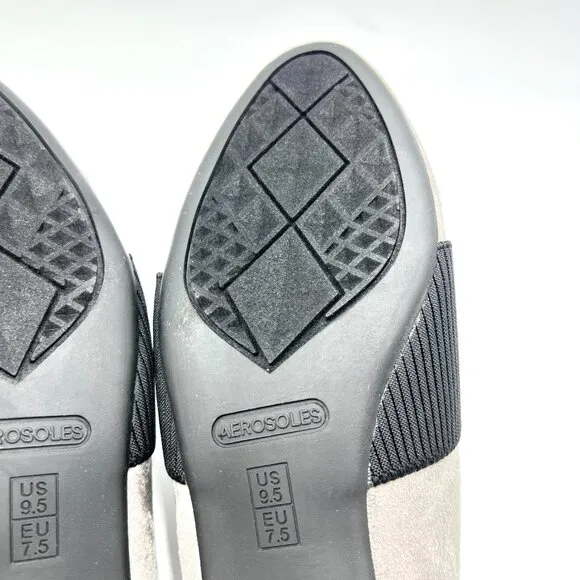 Aerosoles Womens Size 9.5 Look Out Black Gray Microsuede Mules Flats Shoes