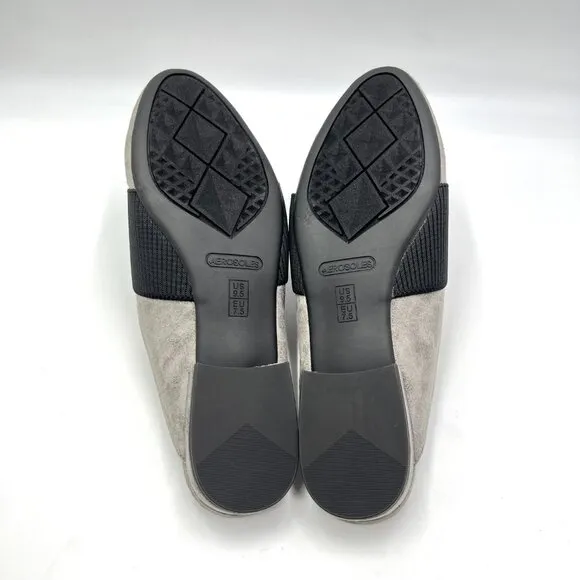 Aerosoles Womens Size 9.5 Look Out Black Gray Microsuede Mules Flats Shoes