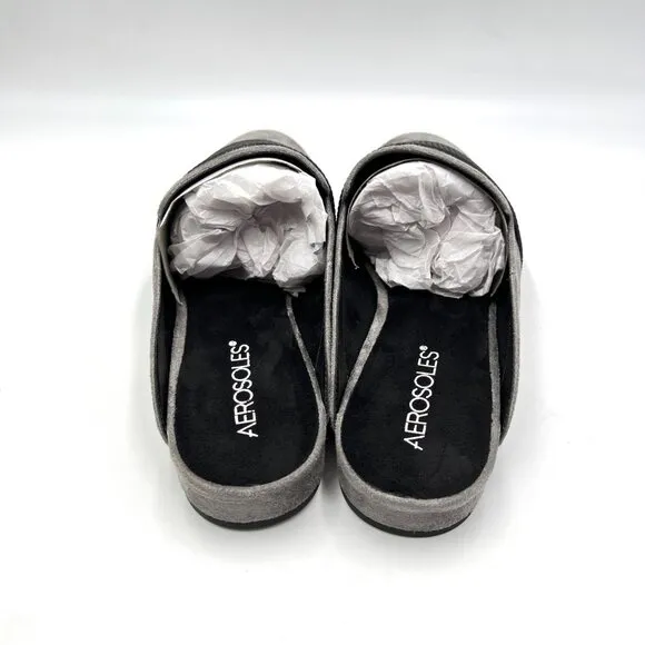 Aerosoles Womens Size 9.5 Look Out Black Gray Microsuede Mules Flats Shoes
