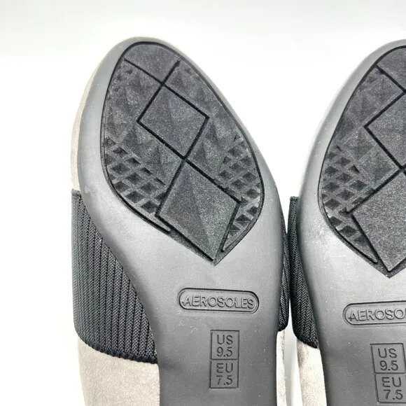 Aerosoles Womens Size 9.5 Look Out Black Gray Microsuede Mules Flats Shoes