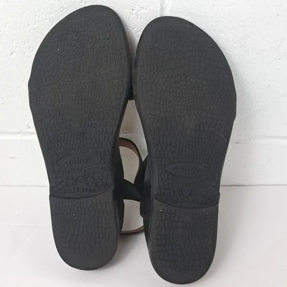 Aetrex Black Leather Strappy Comfort Walking Sandals Sz37 6.5-7