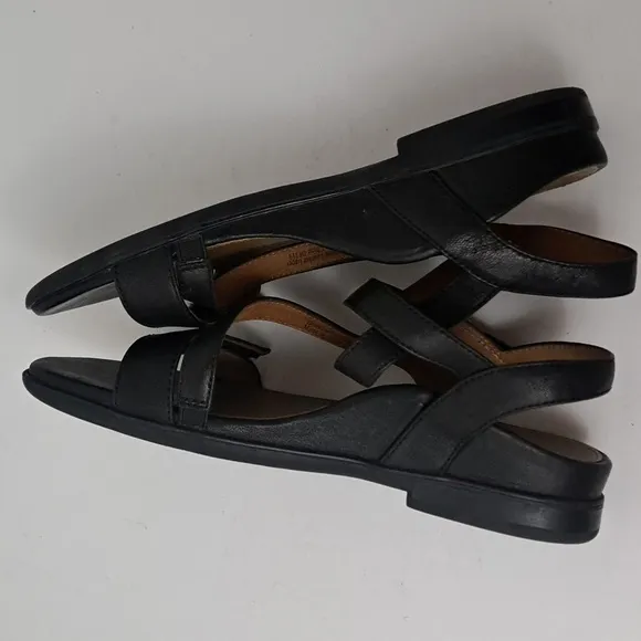 Aetrex Black Leather Strappy Comfort Walking Sandals Sz37 6.5-7