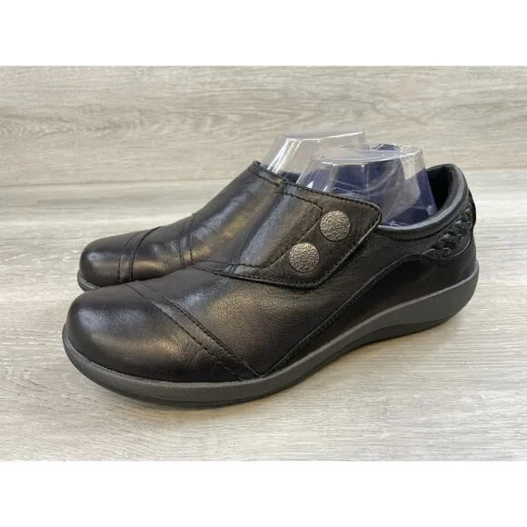 Aetrex Karina DM500WM Women's 10.5 Black Leather Monk Strap Orthotic Loafer Shoe