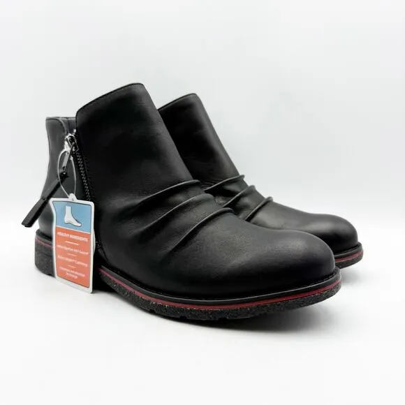 Aetrex Womens Mila Boots US 7 EU 37 Black Leather Ankle Block Heel NWOB