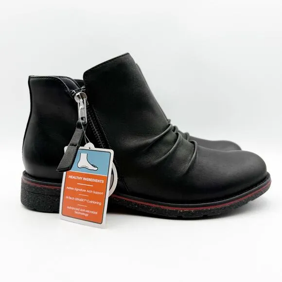 Aetrex Womens Mila Boots US 7 EU 37 Black Leather Ankle Block Heel NWOB