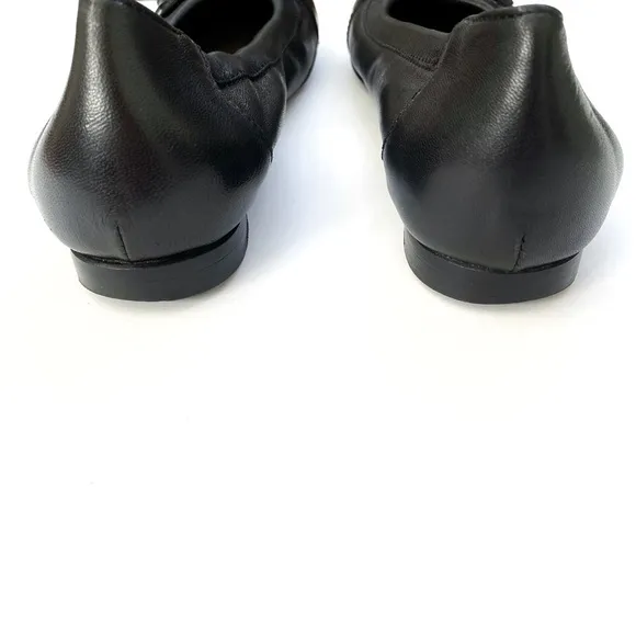 AGL Attilio Giusti Leombruni black leather patent round toe buckle ballet flats